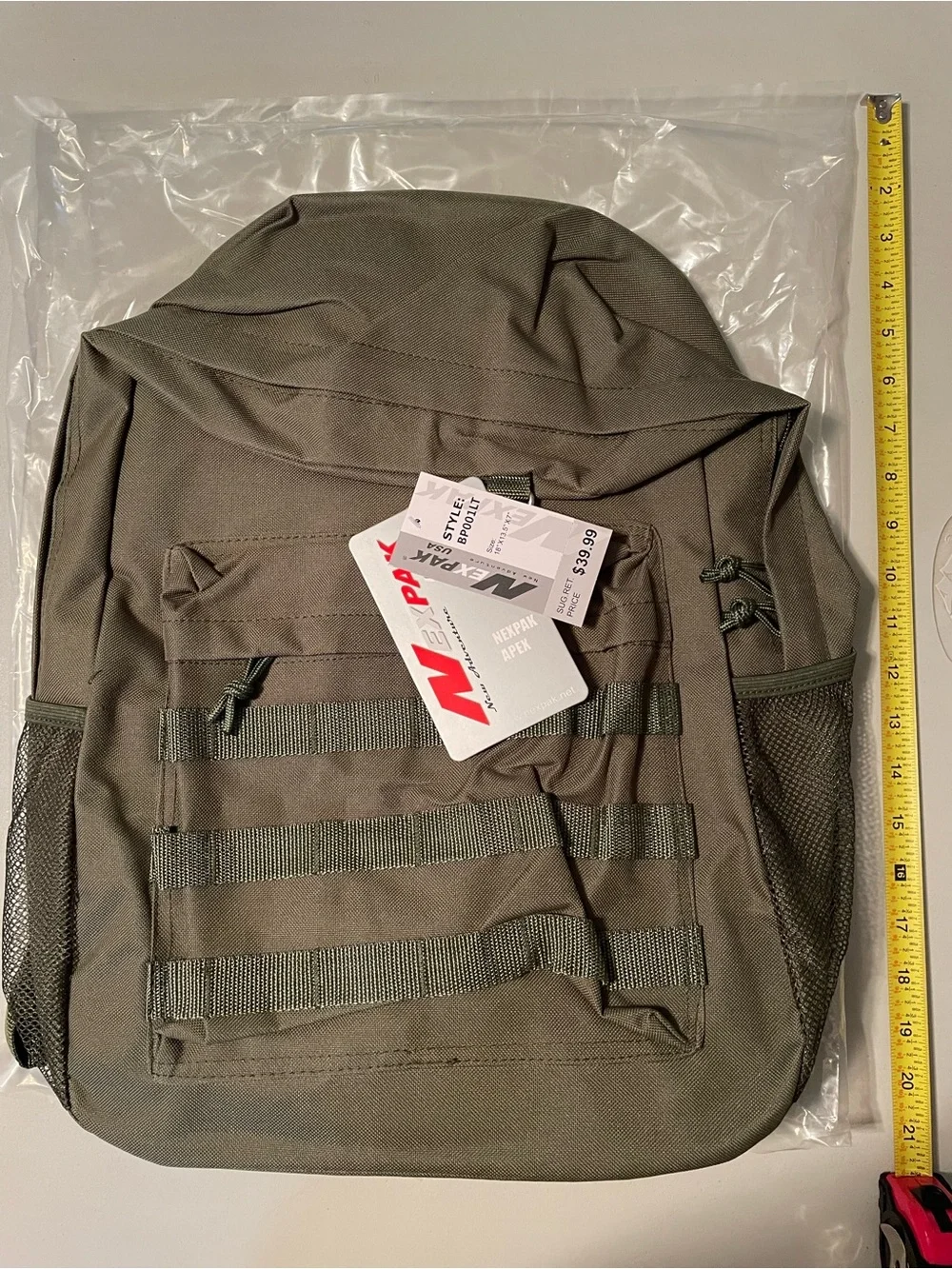 Men's Olive Green Padded Backpack - Durable Everyday Carry NWT